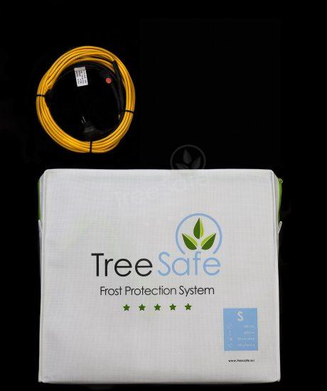 TreeSafe boomjas met een TreeSafe warmteslang, het boomjas is wit in kleur en het warmteslang is oranje in kleur